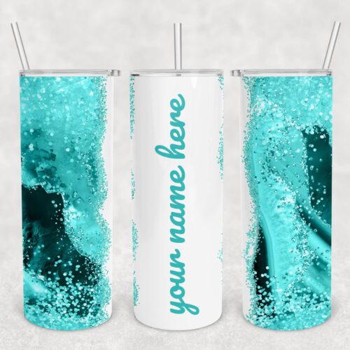 Personalized Teal Swirl Name Tumbler – 20oz
